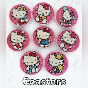 Hand Crafted Cute Pink Hello Kitty Coasters Set